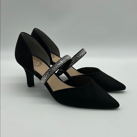 2466- I. Miller Elegant Black Women's Heels with Rhinestone Strap Size 6 M NWT - Picture 1 of 8